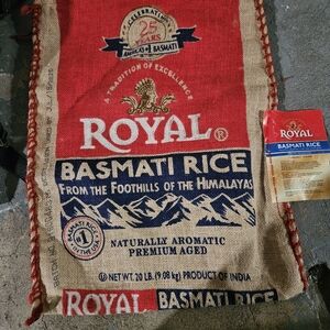 Red and Tan Basmati Rice Bag With Handles